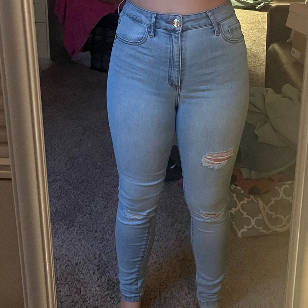 Guess Blue Skinny Jeans with Distressed Detail